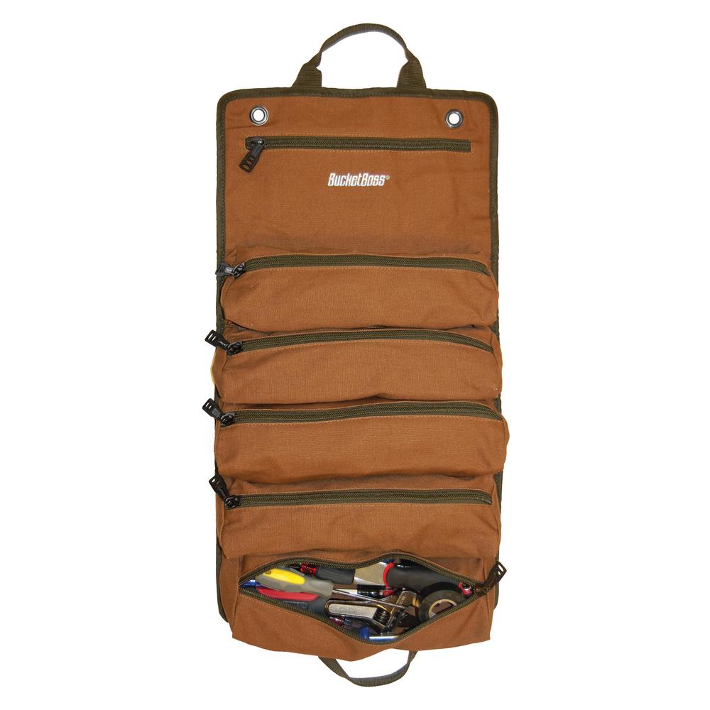 26 in. 6 Zippered Pockets Super Roll Tool Bag in Brown