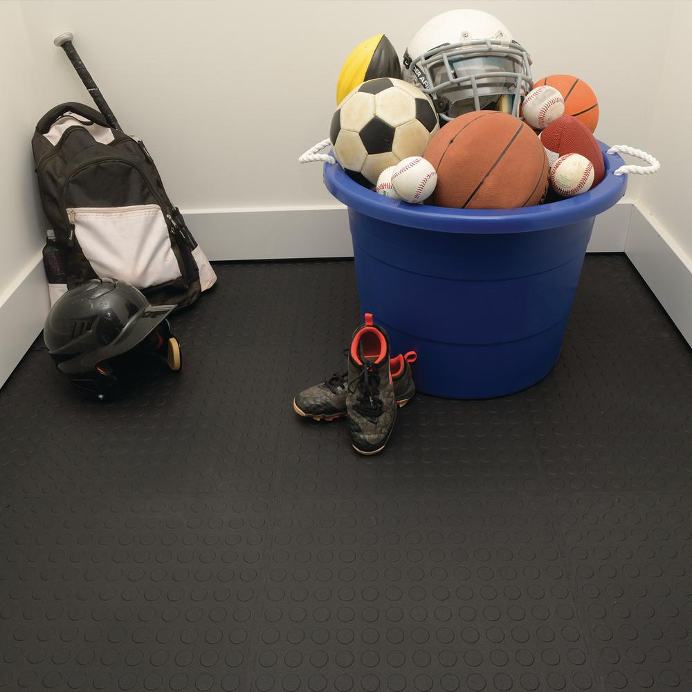 Trafficmaster Black Raised Coin 18 In X 18 In X 3 1 Mm Rubber Interlocking Modular Flooring Tiles 6 Pack 13 5 Sq Ft 11n 532 18x18hd The Home Depot