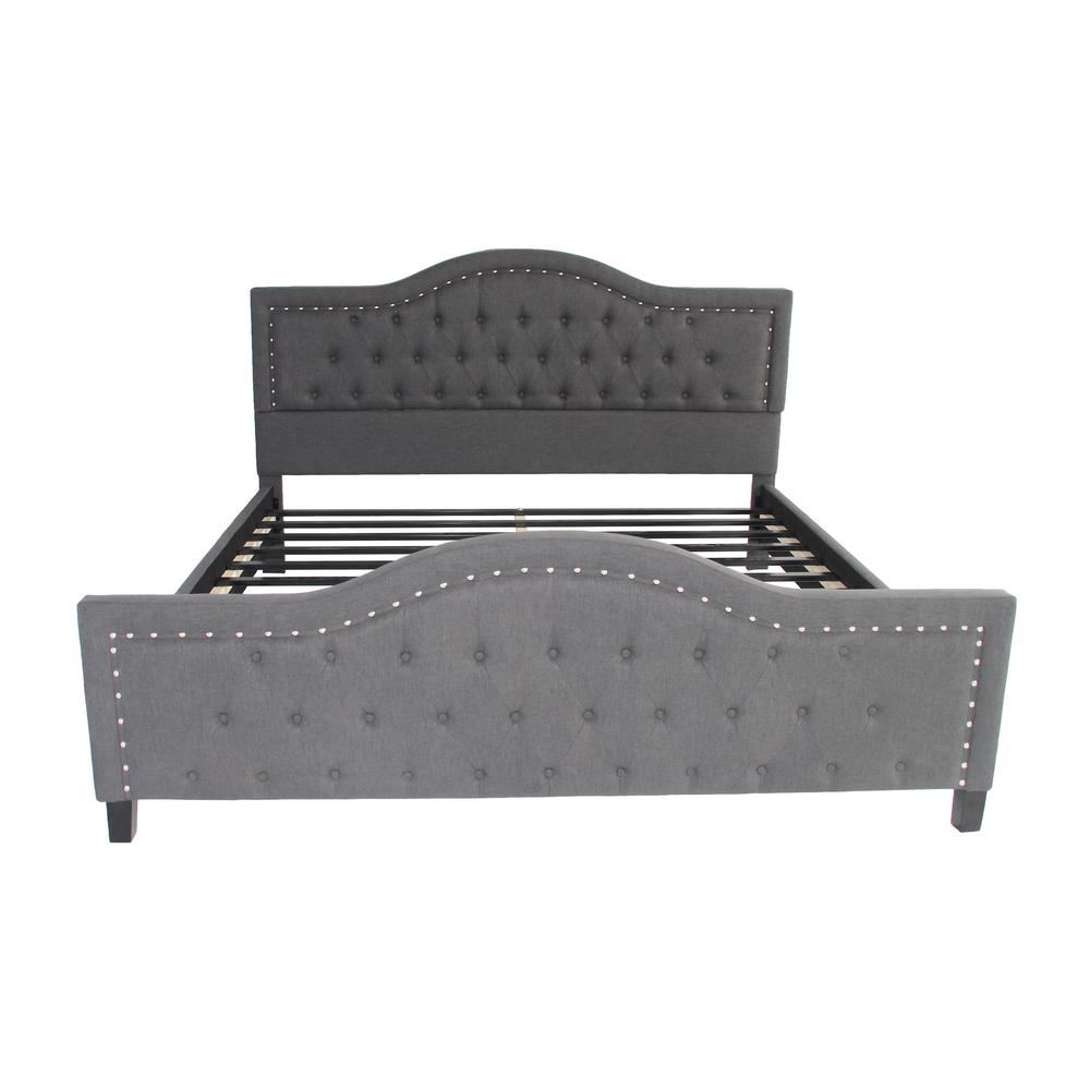 Le House Virgil King Size Tufted Dark Gray Fabric And Wood Bed Le House Virgil King Size Tufted Dark Gray Fabric And Wood Bed Frame With Stud