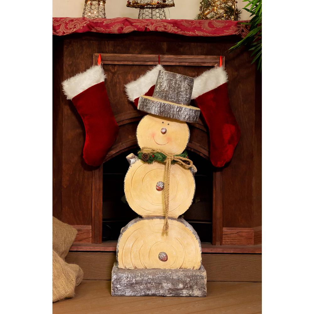 Alpine Corporation Wooden Snowman Statue Wtj104l The Home Depot