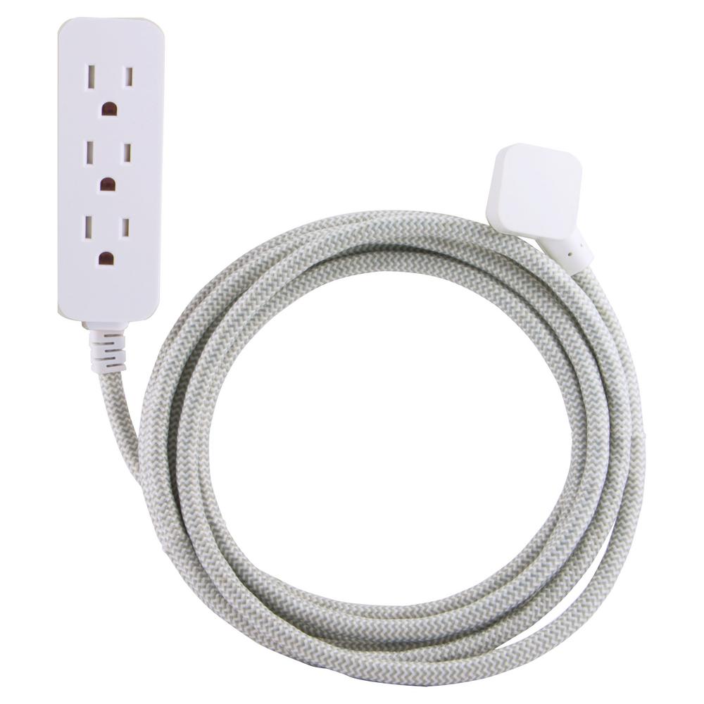 10 ft. Decor Extension Cord with 3 Grounded Outlets Grey/White, Gray