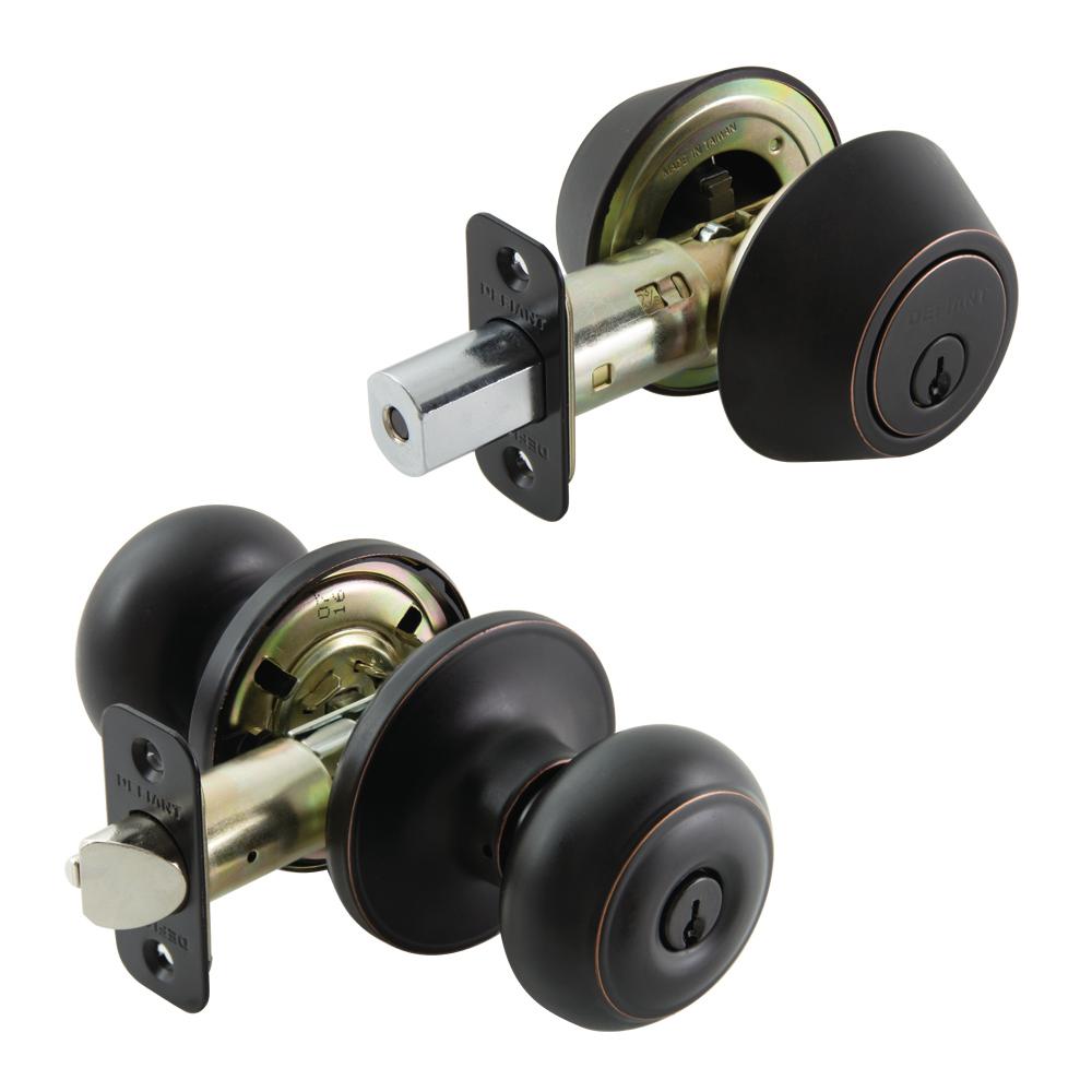 Defiant Hartford Entry Knob and Double Cylinder Aged Bronze Deadbolt Combo PackBGX7L2B The
