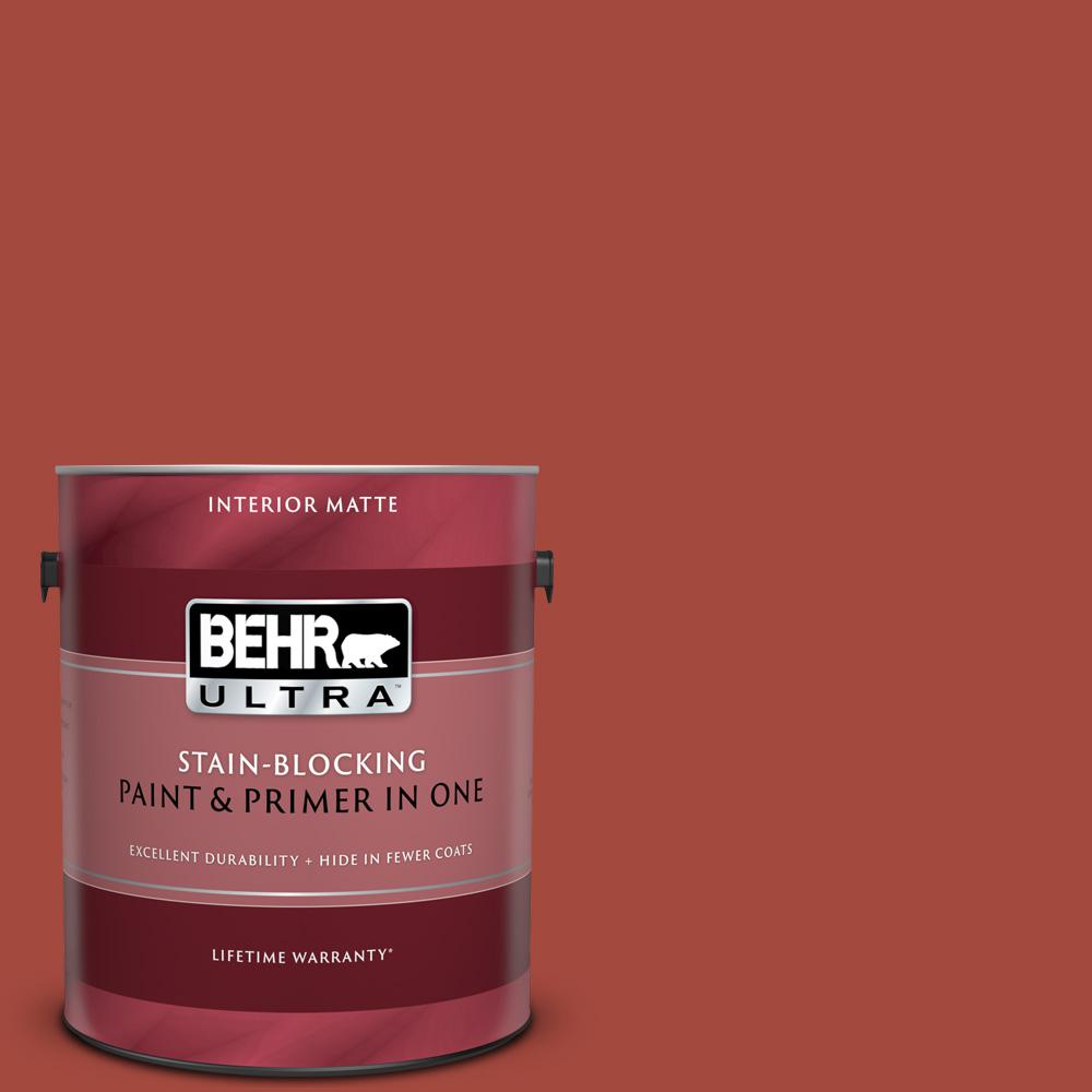 Behr Ultra 1 Gal 170d 7 Farmhouse Red Matte Interior Paint And Primer In One