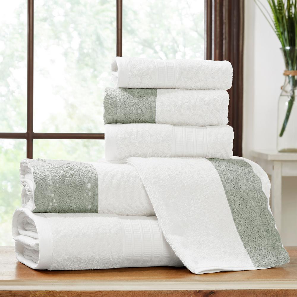 UPC 645470220475 product image for MODERN THREADS 6-Piece Towel Set with Lace hem White/Sage Lace | upcitemdb.com