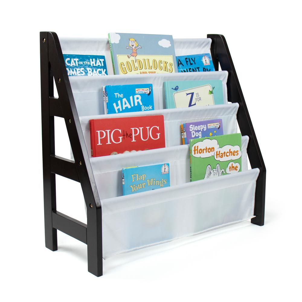 Humble Crew Espresso Kids Ladder Bookshelf 4 Tier Book Organizer