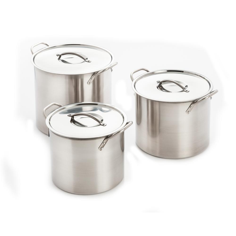 ExcelSteel 6-Piece 8 Qt., 12 Qt., and 16 Qt. Stainless Steel Stock Pot with Lids-570 - The Home 