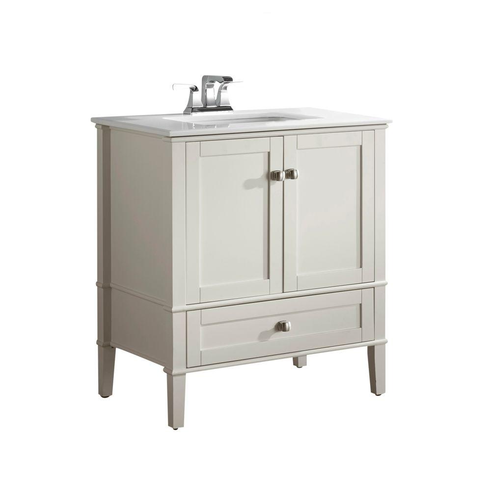 Simpli Home Chelsea 30 In Bath Vanity In Soft White With Engineered Quartz Marble Vanity Top In White With White Basin Nl Hhv029 30 2a The Home Depot