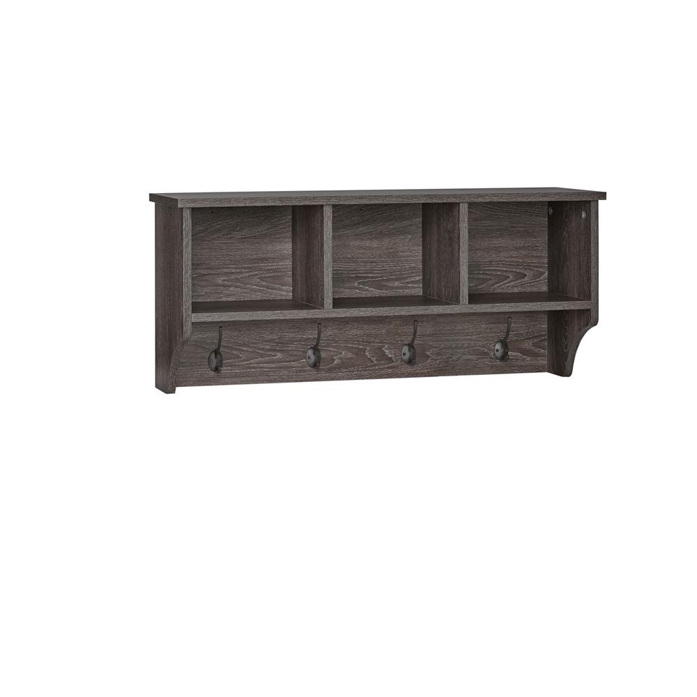 RiverRidge Home Woodbury Weathered Wood Wall Shelf with Cubbies and