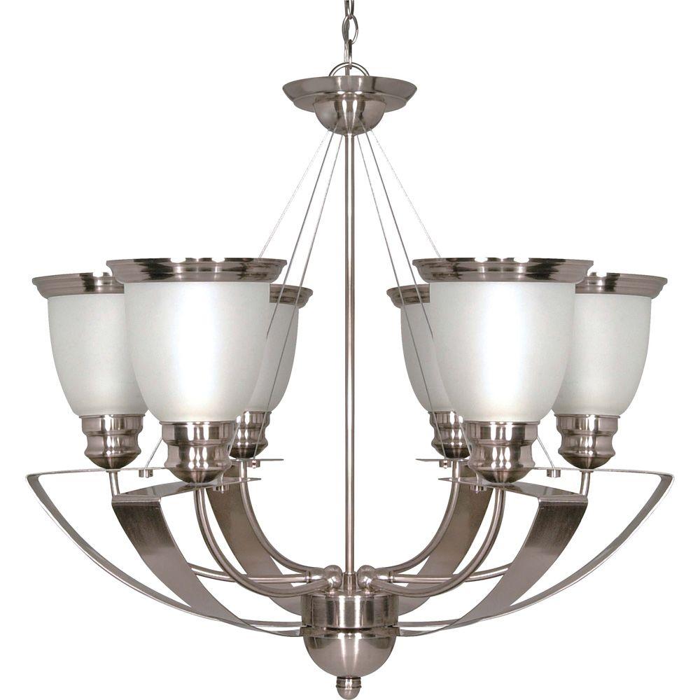 Glomar 6Light Smoked Nickel Chandelier with Satin Frosted Glass Shades