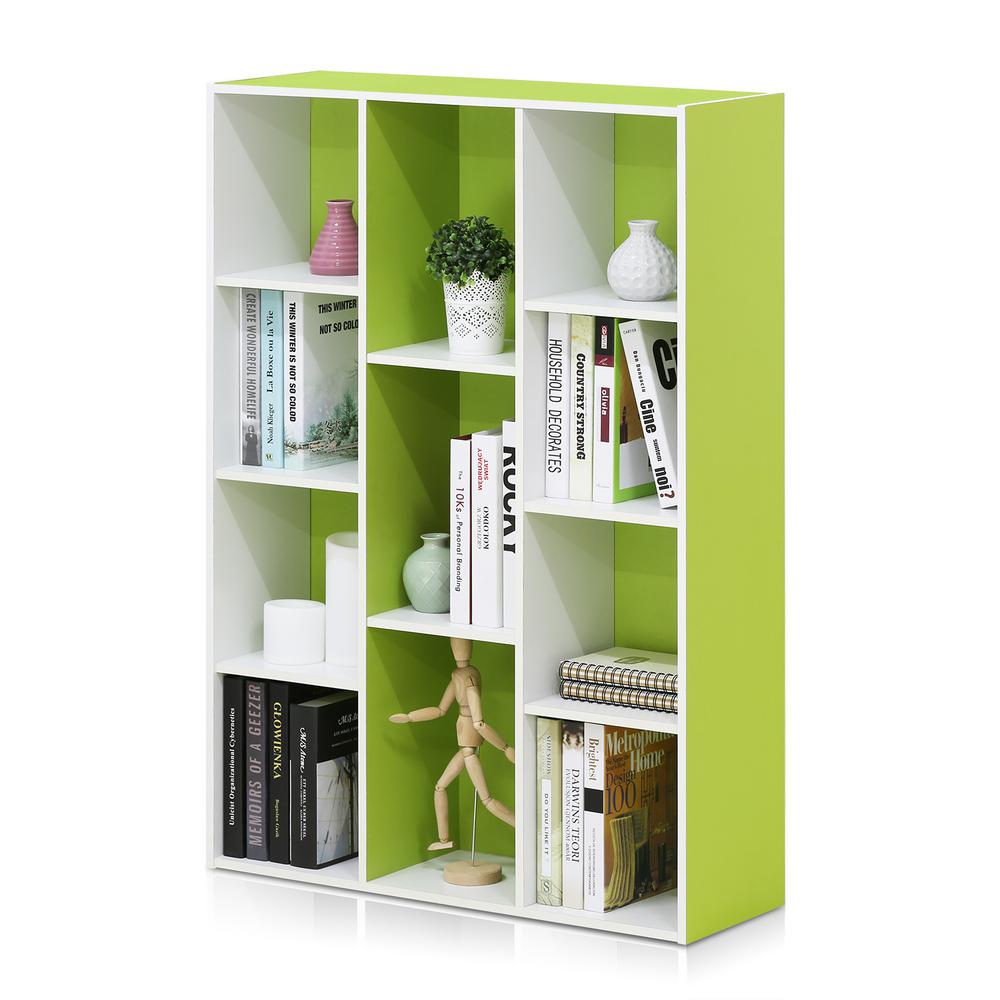 Furinno White/Green 11Cube Reversible Open Shelf Bookcase 11107WH/GR