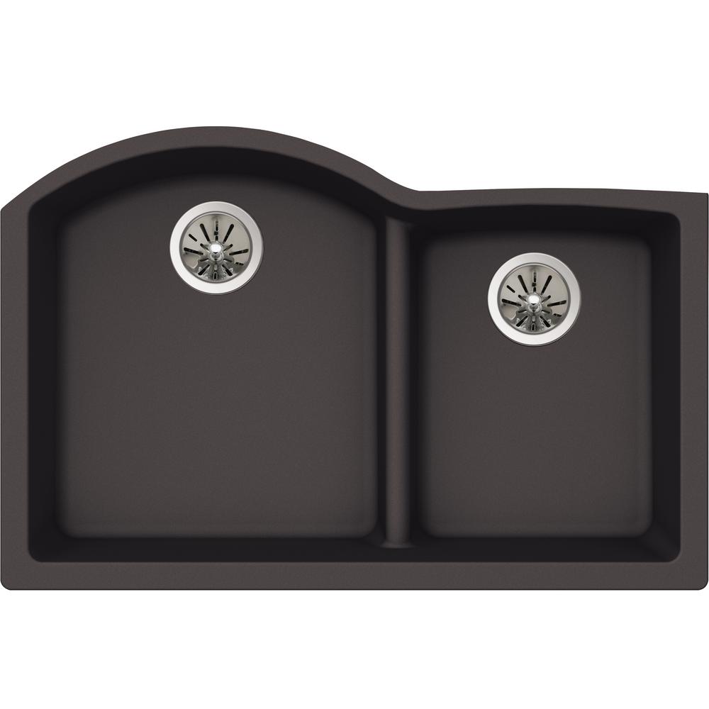 Elkay Premium Quartz Undermount Composite 33 In Double Bowl Kitchen Sink In Charcoal Elkay Schock Sink Template
