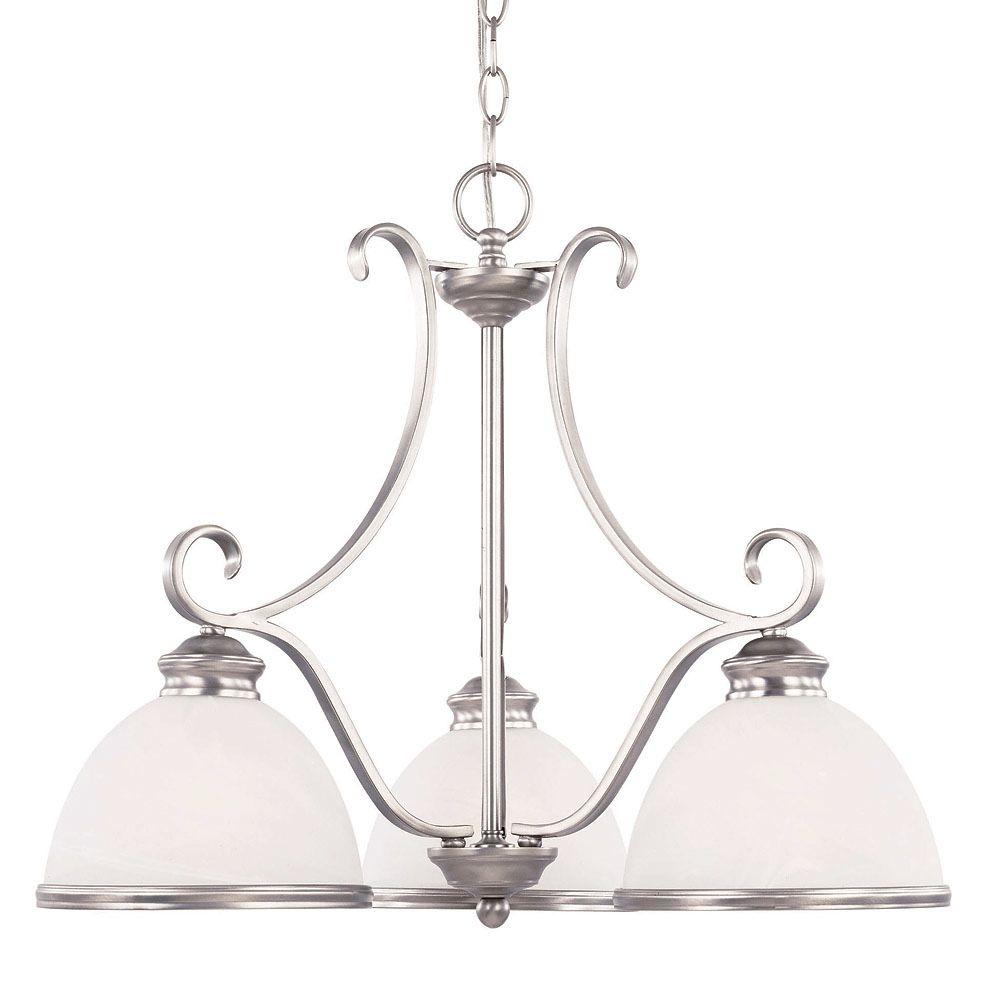 Illumine 3Light Chandelier Pewter Finish White Marble GlassCLI