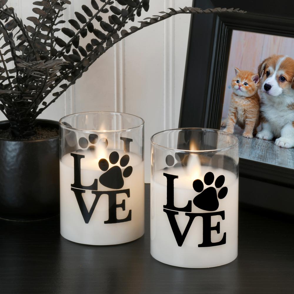 LUMABASE White Love Paws Battery Operated LED Glass Candles with Moving