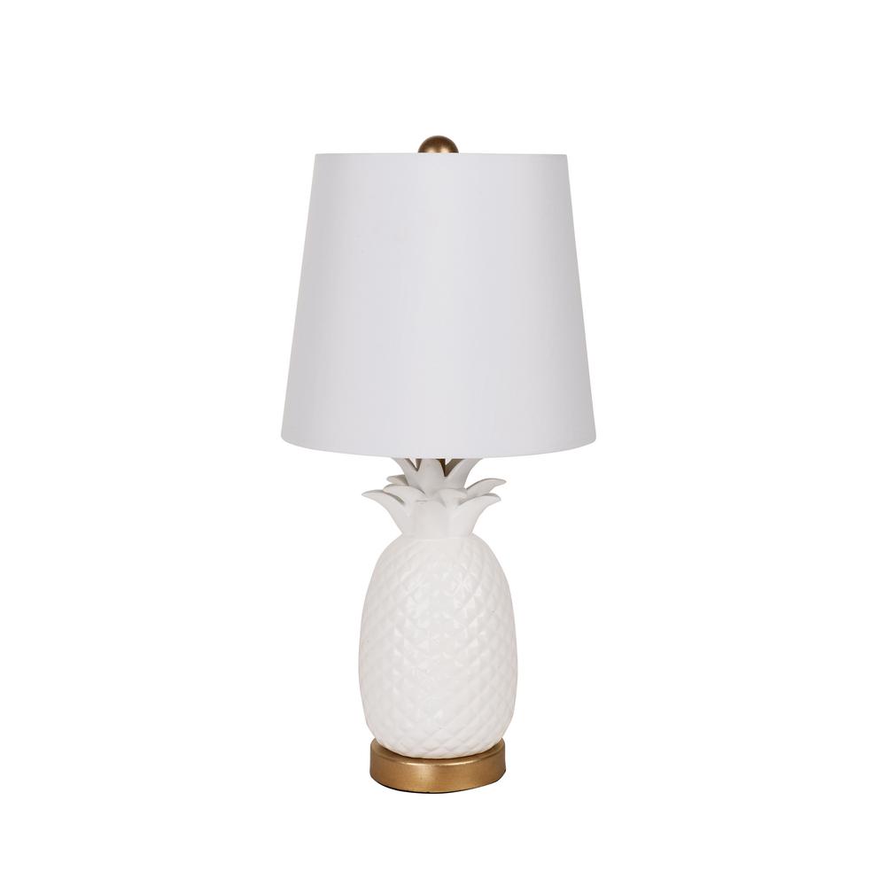 18 5 In White Pineapple Table Lamp With Linen Shade And Led White Pineapple Table Lamp With Linen Shade And Led Bulb Included