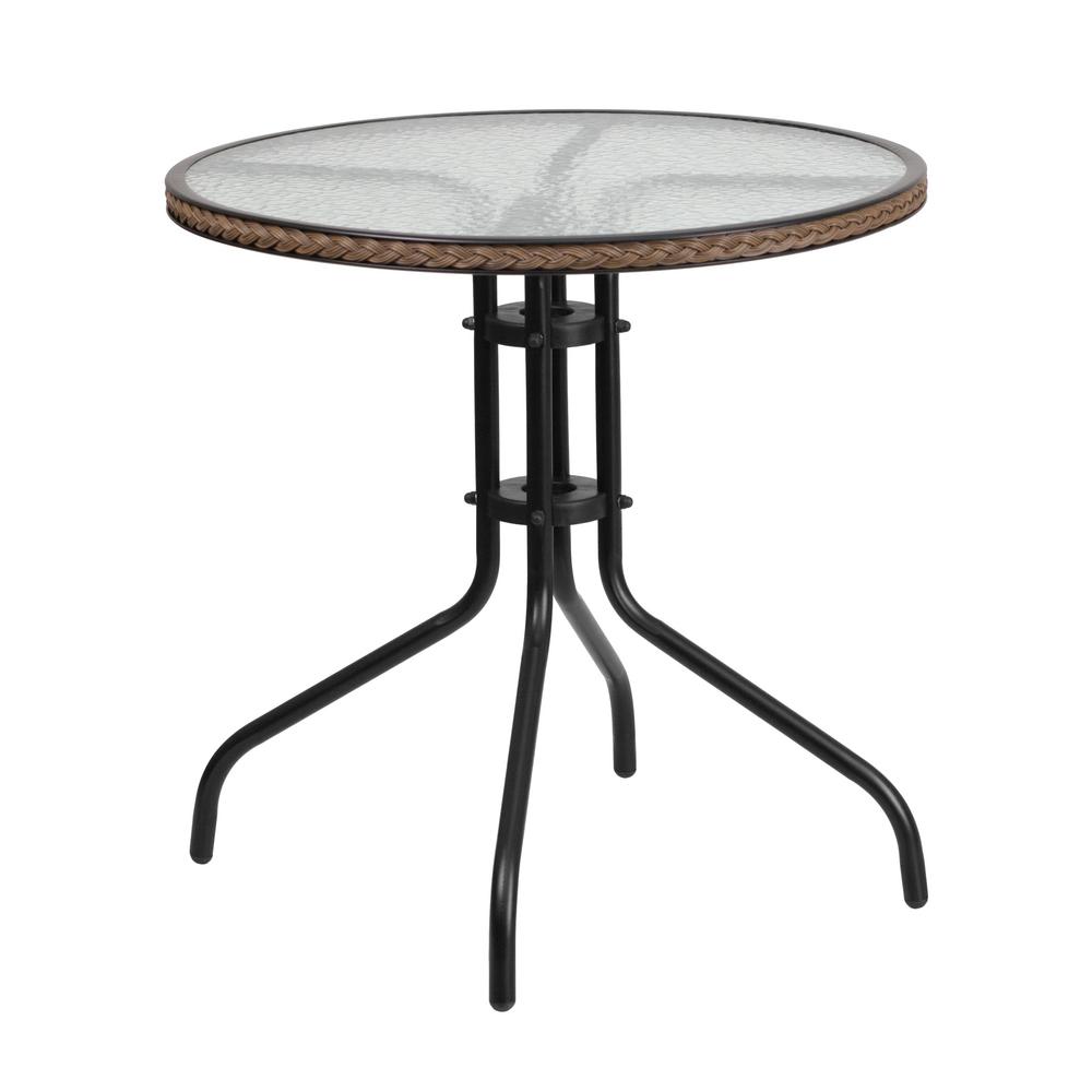 Flash Furniture 28 In Round Tempered Glass Metal Patio Bistro Table Flash Furniture 28 In Round Tempered Glass Metal Patio Bistro Table With Dark Brown Rattan