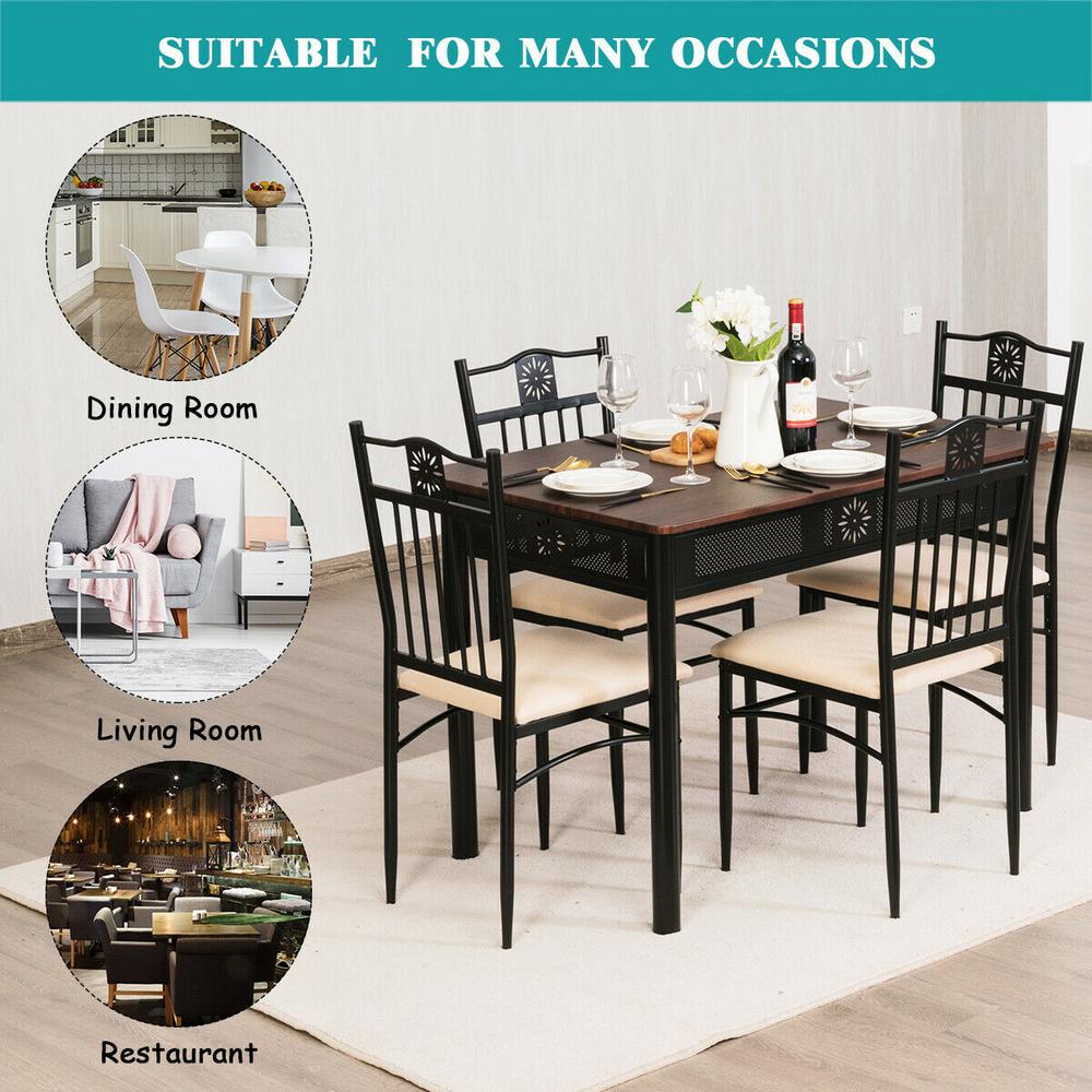 5 Piece Metal Dining Table Set, Metal Dining Room Table And Chairs