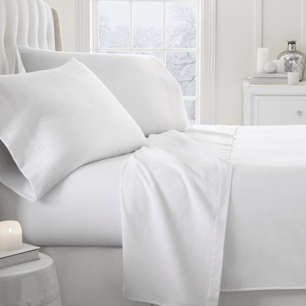 Becky Cameron Solid Flannel White King 4-Piece Bed Sheet ...