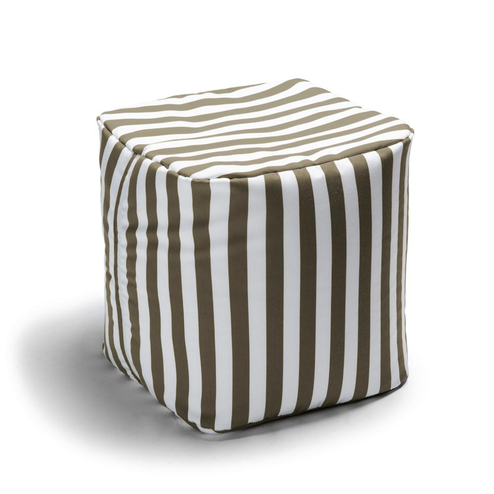 Ja Luckie Taupe Striped Outdoor Ottoman Patio Bean Bag
