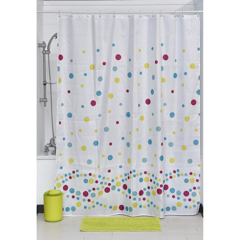 Printed Shower Curtain Polyester Fabric 71 In W X 79 L Set 12 White Rings Bubbles