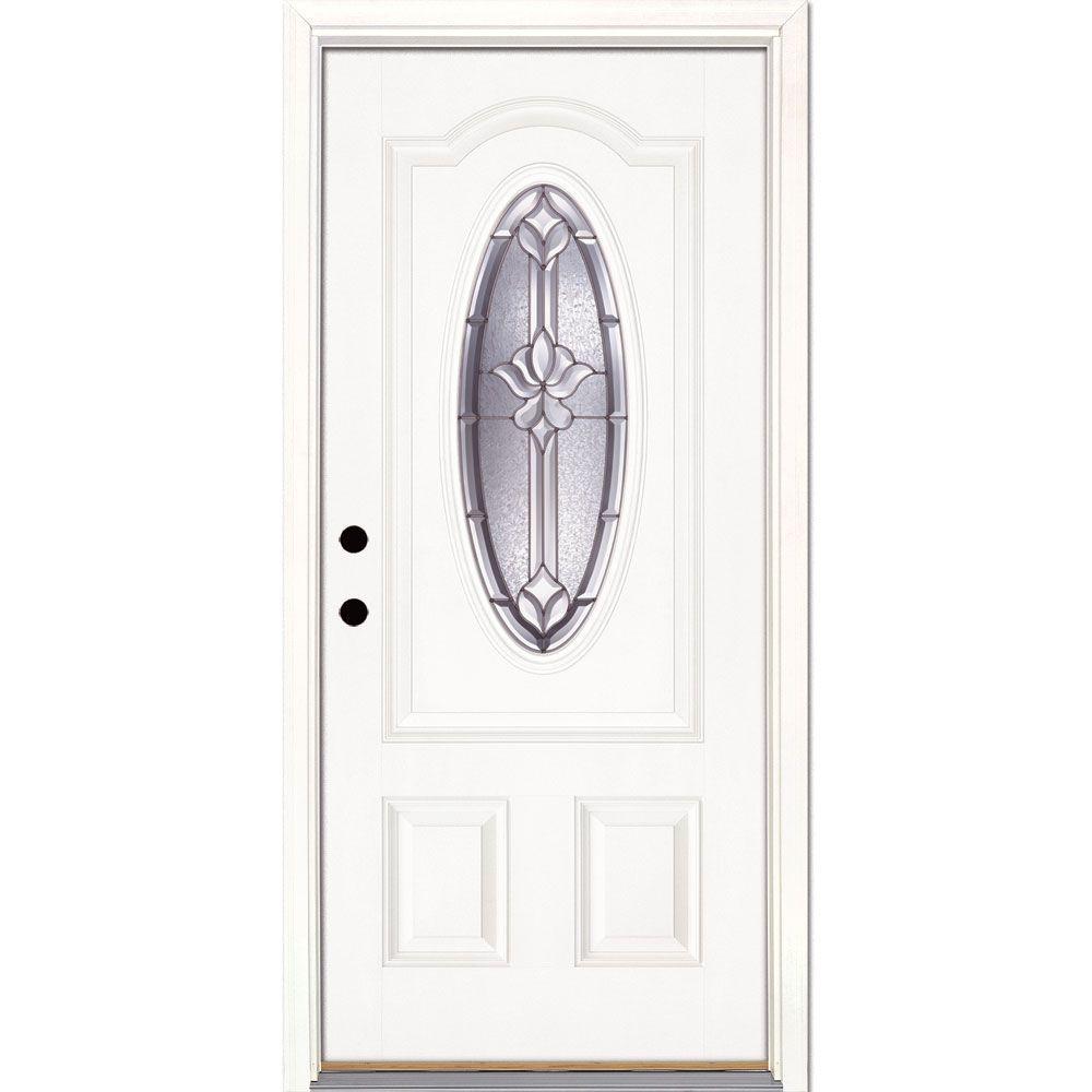 Feather River Doors 33 5 In X 81 625 Medina Zinc 3 4 Oval Lite Unfinished Smooth Right Hand Inswing Fiberglass Prehung Front Door