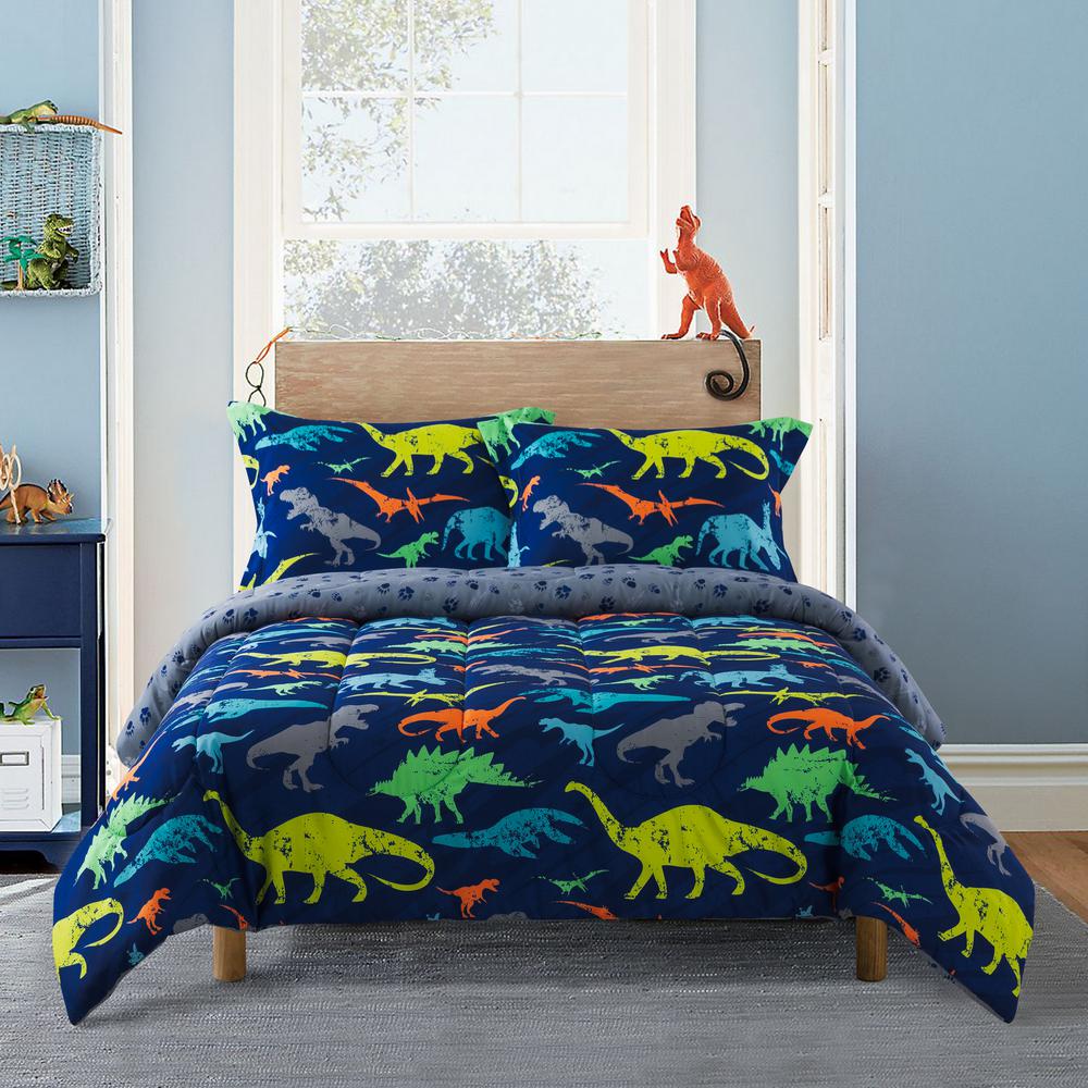 blue dinosaur bedding
