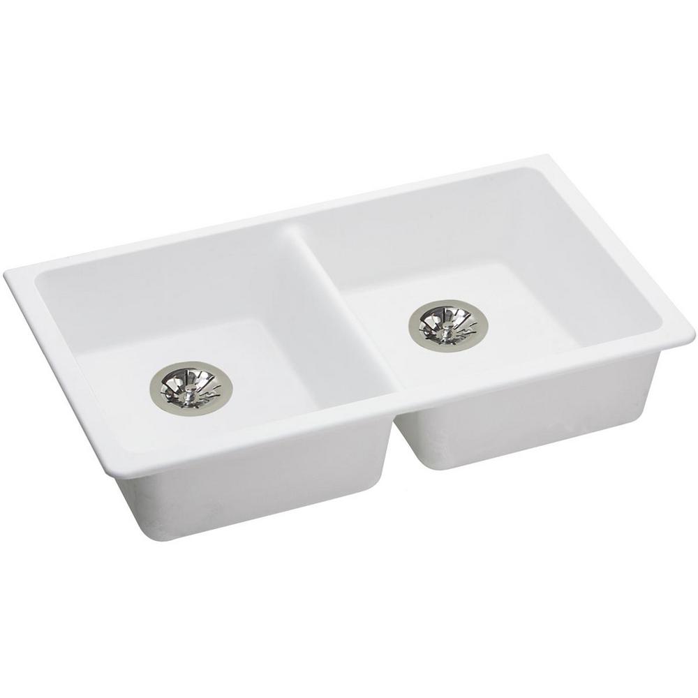 Elkay Quartz Classic Perfect Drain Undermount Composite 33 in. Double Bowl ADA Compliant Kitchen Sink in White was $464.99 now $302.24 (35.0% off)