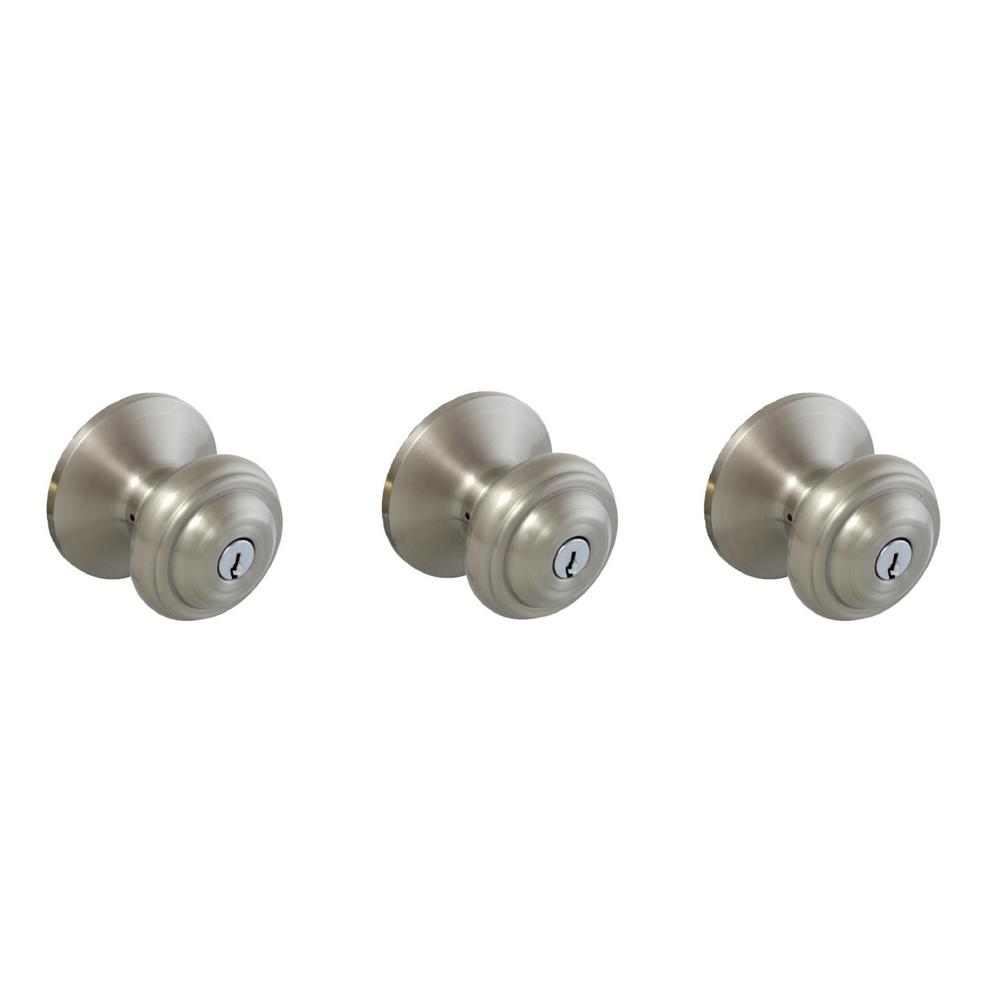 Defiant Madrid Satin Nickel Entry Keyed Door Knob (3Pack)TDX200BXCD3 The Home Depot