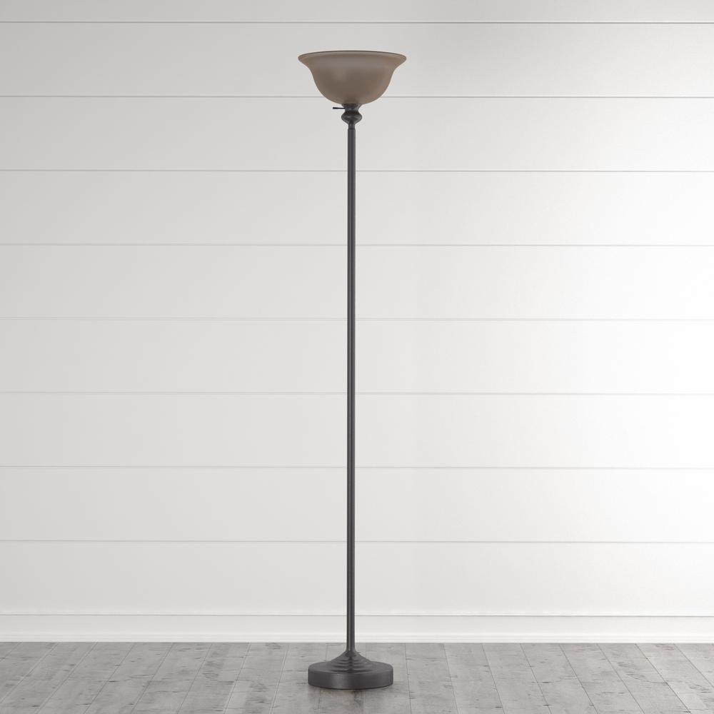 Hampton Bay 71 25 In Bronze Torchiere Floor Lamp With Frosted Plastic Shade