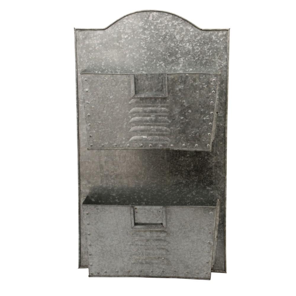 Benzara Galvanized Metal Grey 2 Tier Wall Pocket Organizer Bm03179 Benzara Galvanized Metal Grey 2 Tier Wall Pocket Organizer