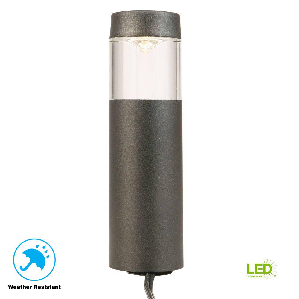 Bollard Lights Landscape Lighting The Home Depot Low Voltage 10 Watt Equivalent Black Outdoor Integrated Led Round Bollard Landscape Path Light