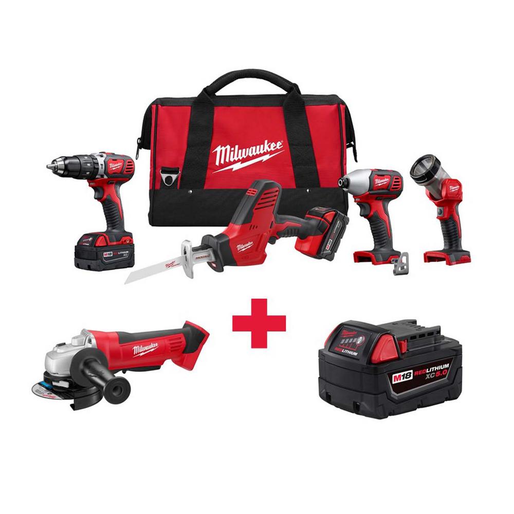 Milwaukee M18 18-Volt Lithium-Ion Cordless Combo Kit (4-Tool) With Free ...