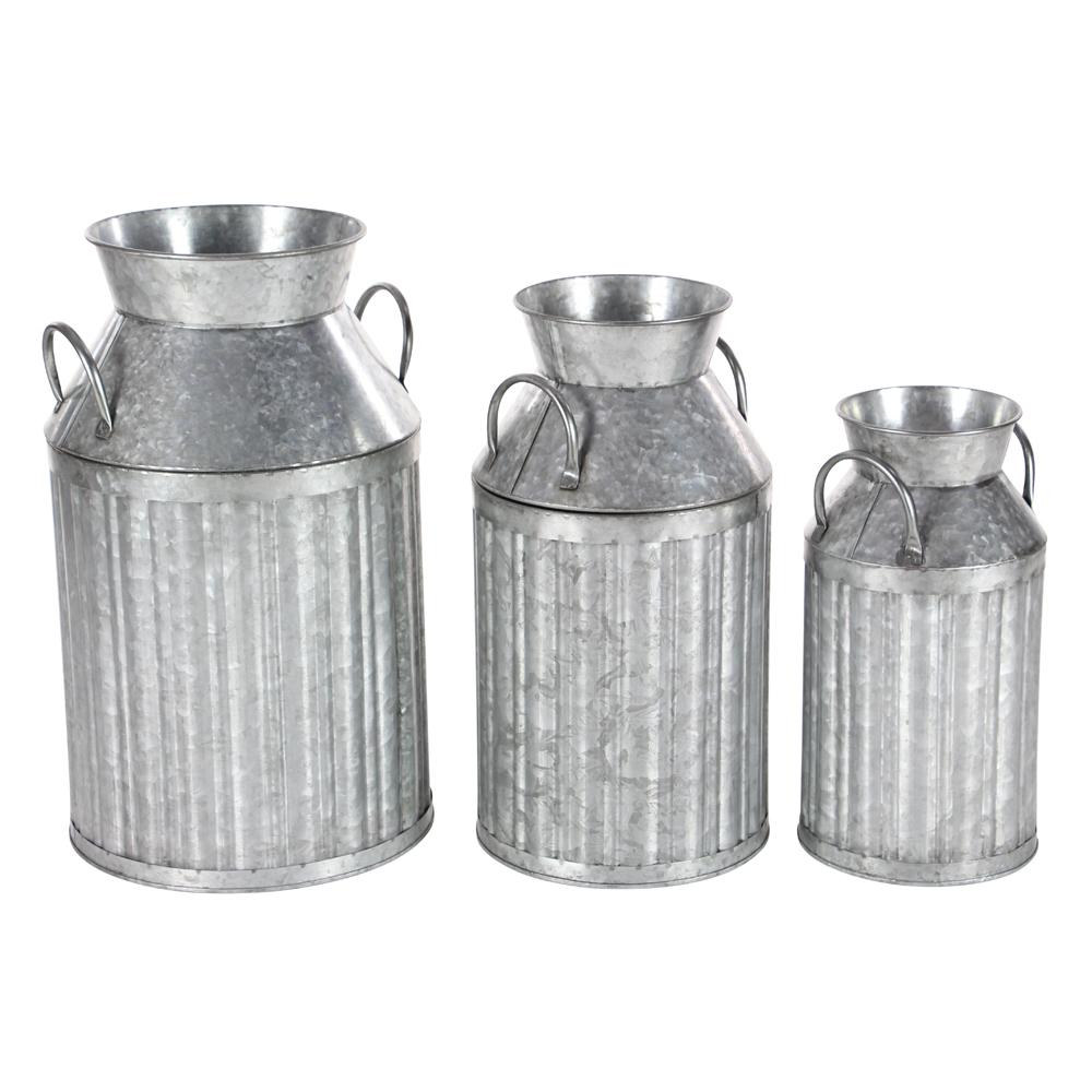 Litton Lane Farmhouse Corrugated Metallic Gray Metal Milk Jug Set