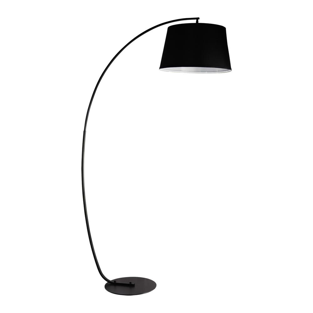 Maypex 75 in. Black Metal Shelf Floor Lamp with Black Fabric Lamp Shade