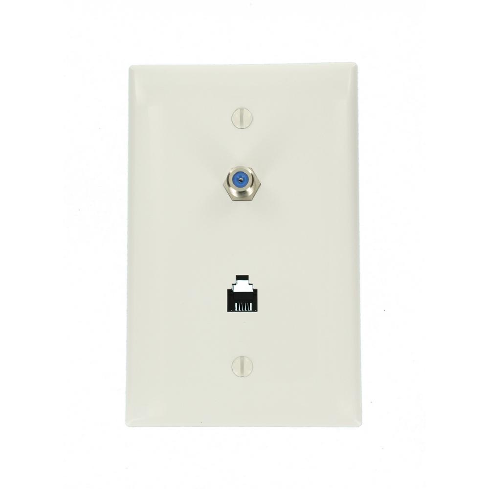 Eagle White Phone Wall Plate with Dual F-81 Connector Jack RJ11 TV Telephone