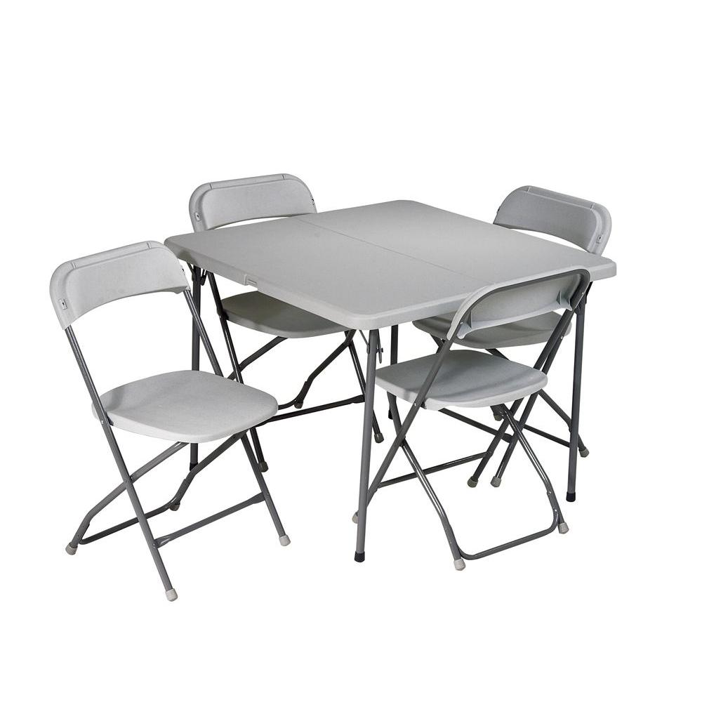 Work Smart 5-Piece Grey Folding Table and Chair Set-PCT-05 ...