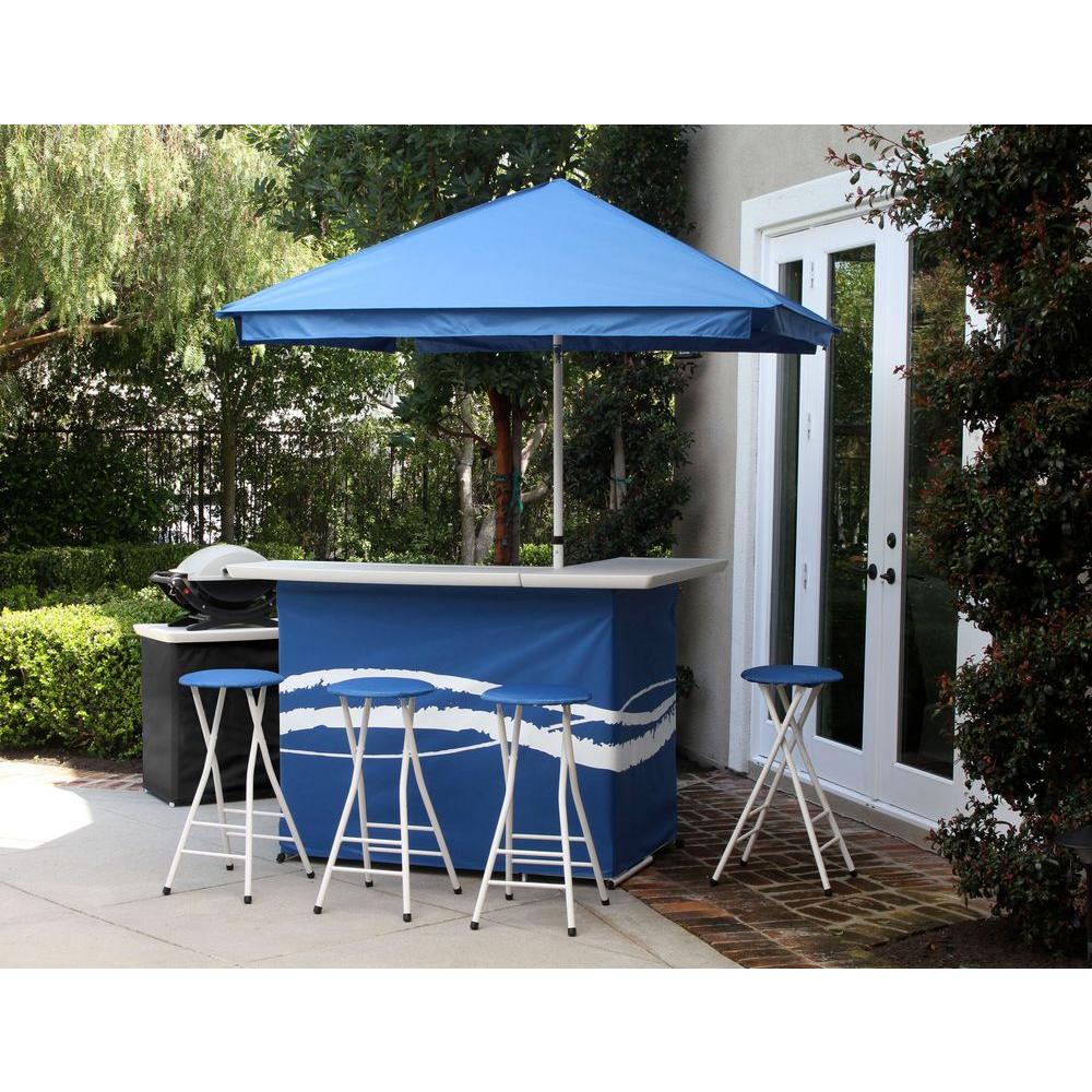 Mid Century Modern Patio Bar Sets Outdoor Furniture The Clic Blue 6 Piece All Weather Patio Bar Set With Ft Umbrella