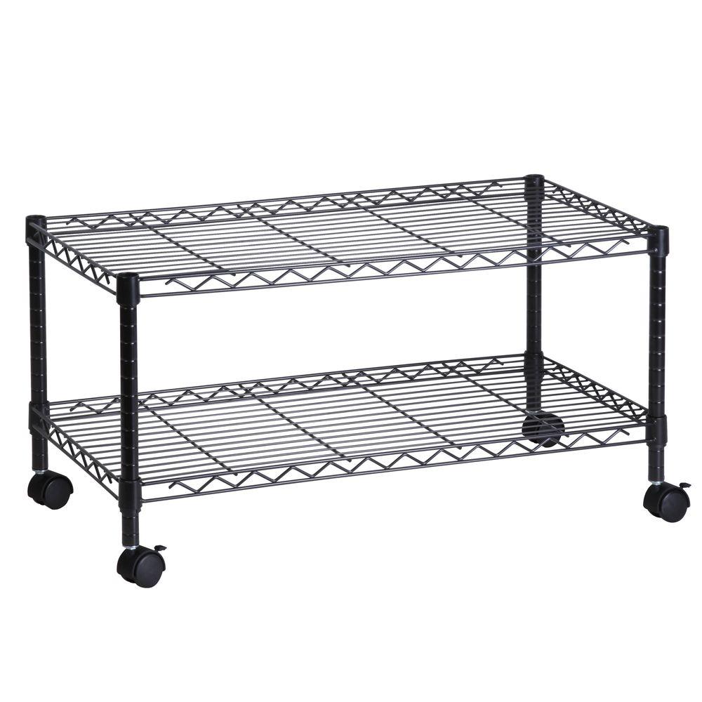 HoneyCanDo 2Tier Steel Wire Rolling Media Cart in BlackCRT03937