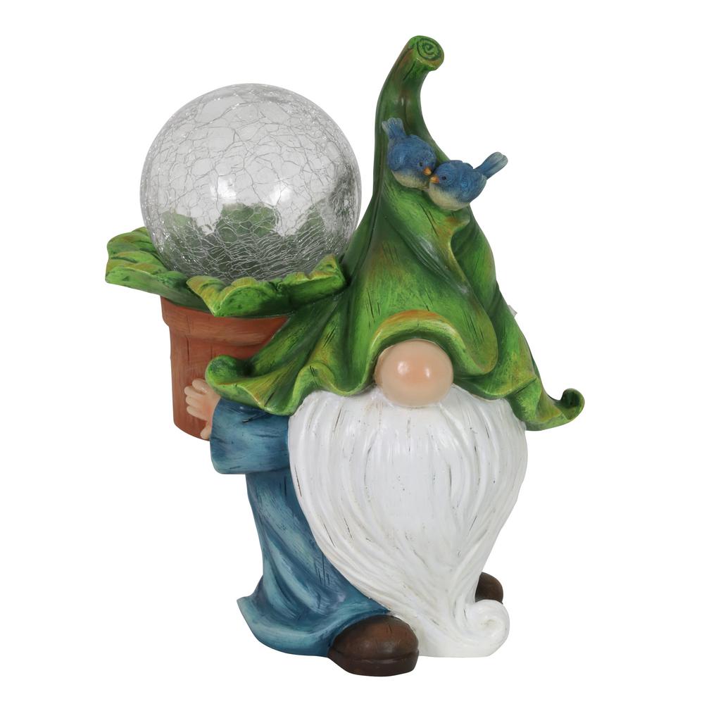 Exhart 9 in. x 11 in. Solar Crackle Ball in a Flower Pot Gnome Garden ...