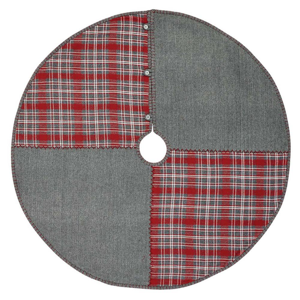 Vhc Brands 48 In Burgundy Check Red Primitive Christmas Decor Star Tree Skirt 42385 The Home Depot