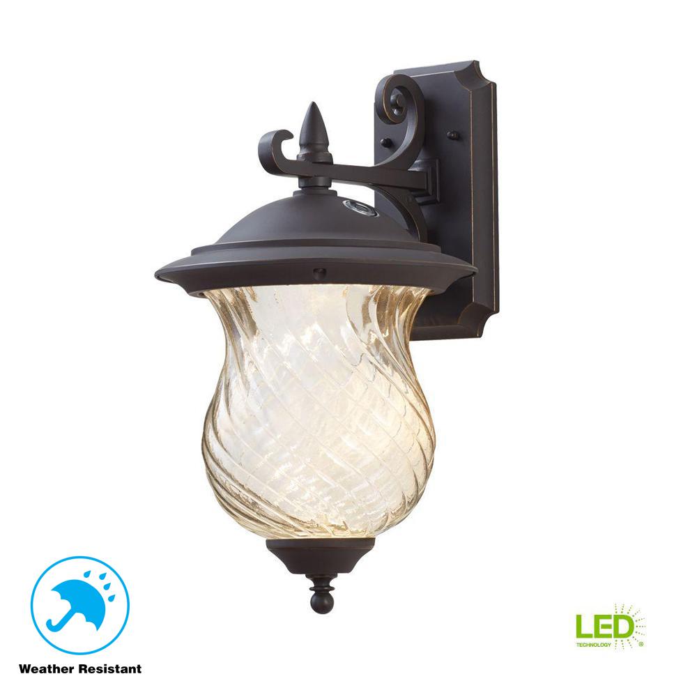 Dusk To Dawn Home Decorators Collection Outdoor Lighting Aged Patina Outdoor Integrated Led Wall Mount Lantern With Photocell