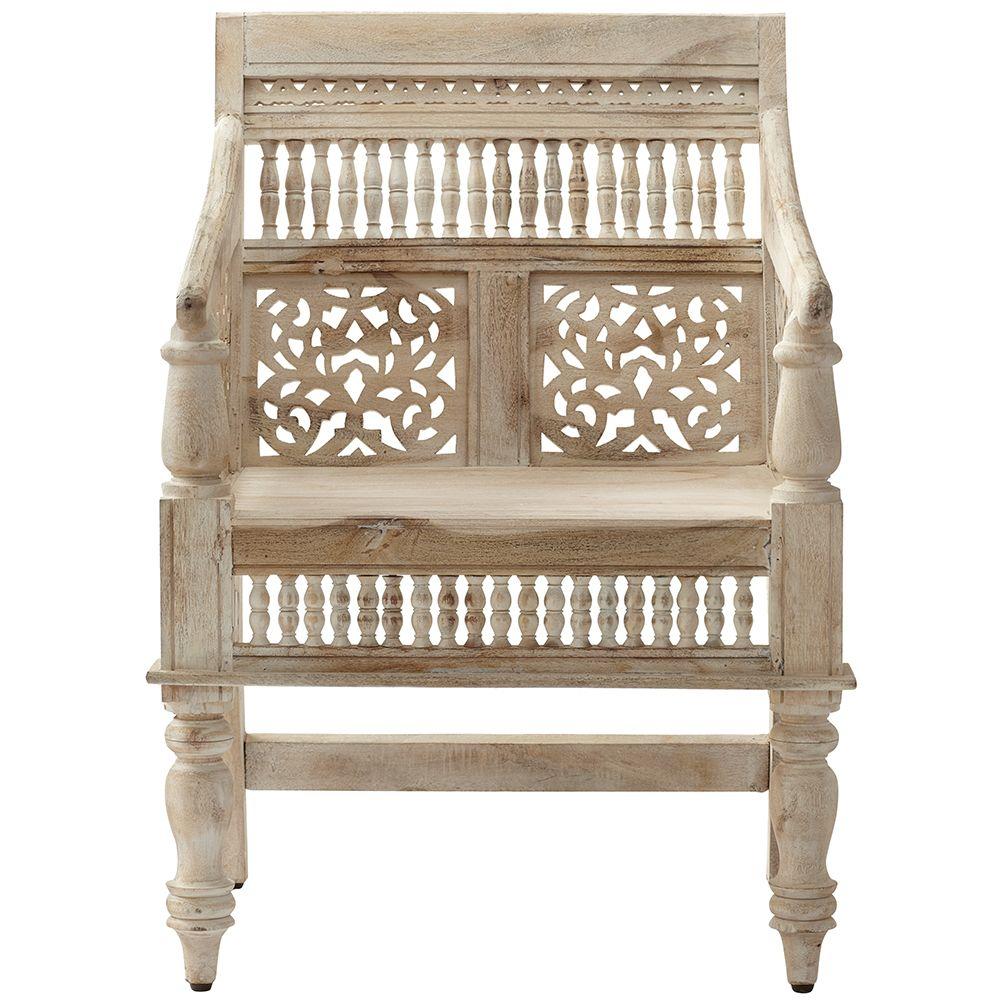 home decorators collection maharaja sandblasted white wood handcarved arm  chair0105900980  the home depot