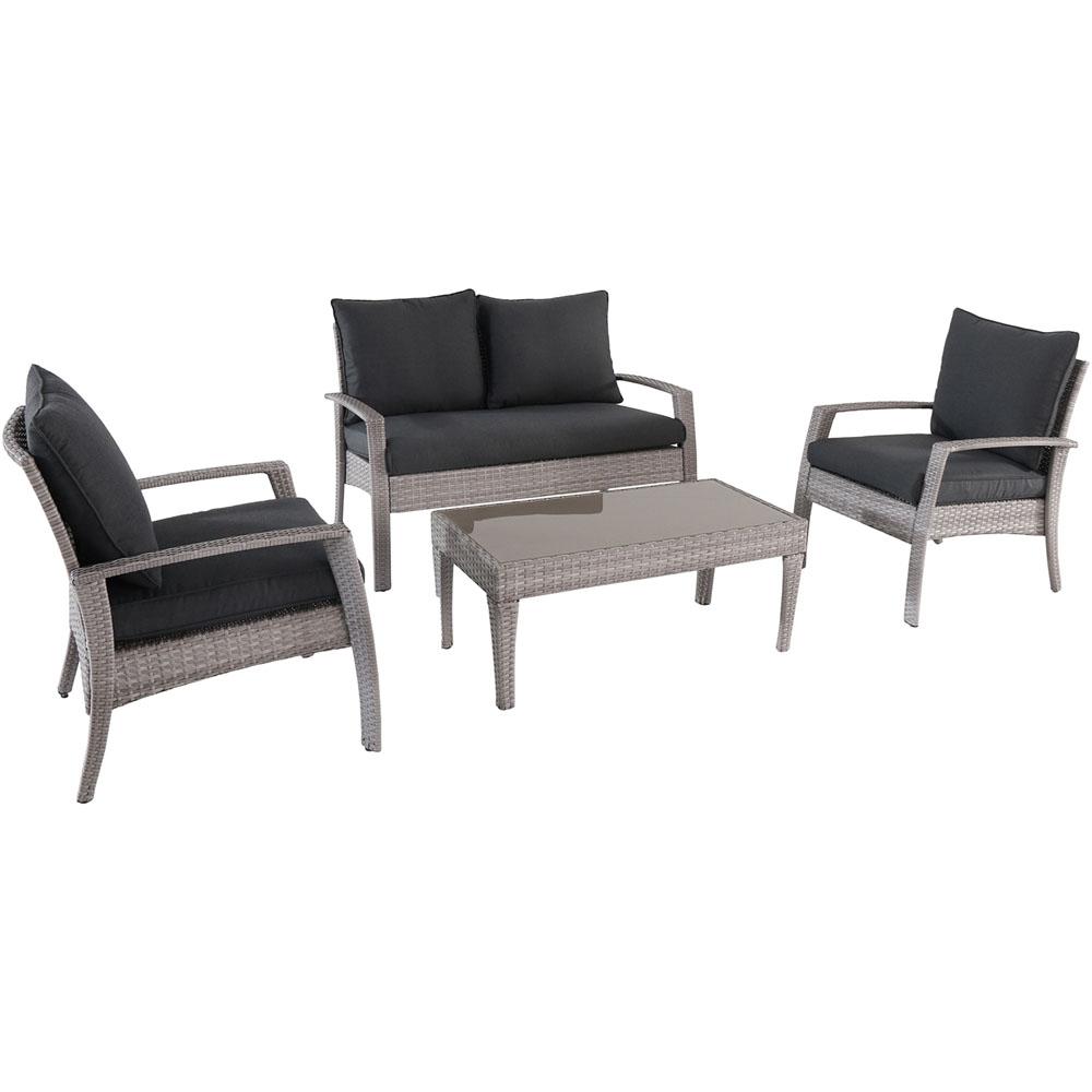 Hanover Elemental 4 Piece Wicker Patio Seating Set With Gray Hanover Elemental 4 Piece Wicker Patio Seating Set With Gray Cushions