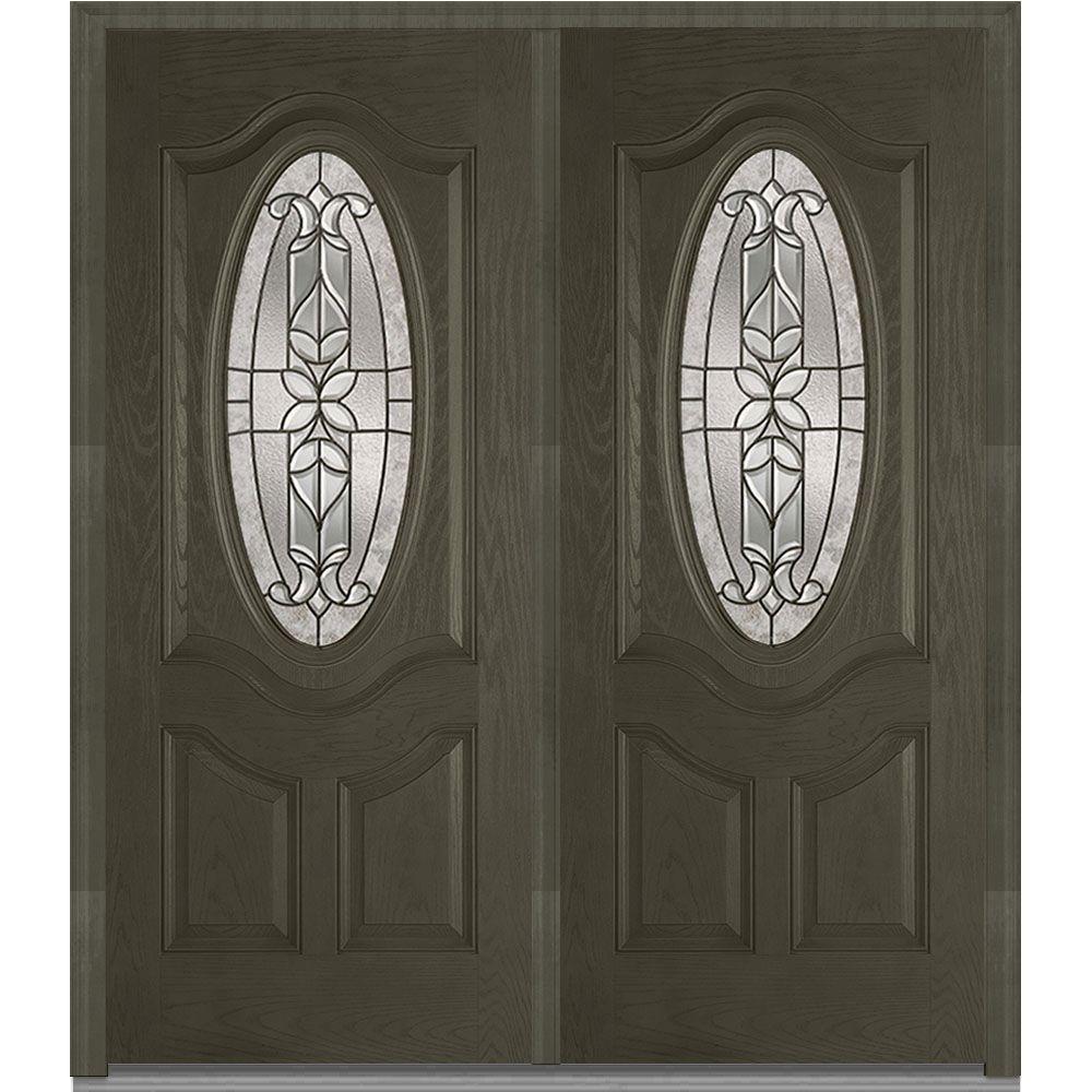 MMI Door 74 in. x 81.75 in. Cadence Decorative Glass 3/4 Oval Finished