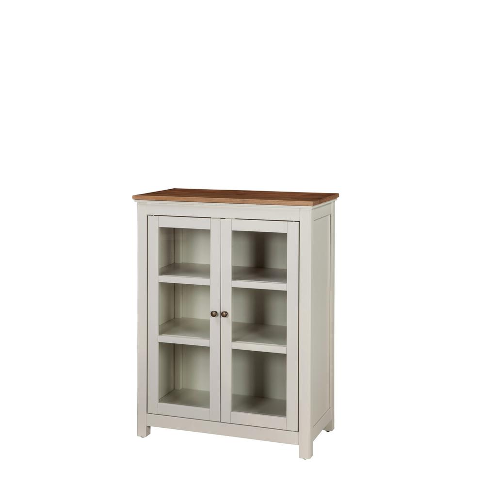 Coastal White Home Office Furniture The Depot Savannah Ivory With Natural Wood Top Pie Safe Cabinet