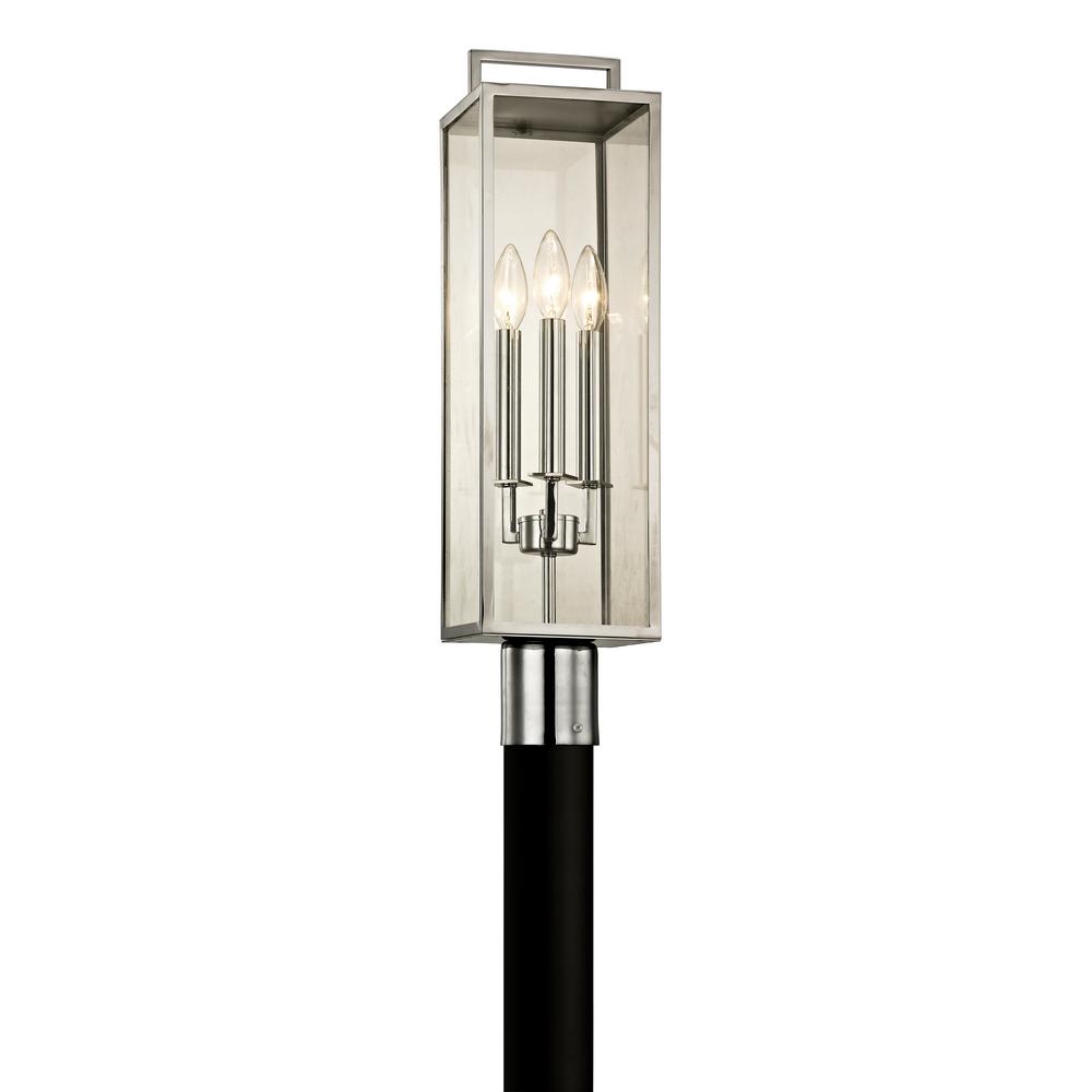 Dark Sky Outdoor Lighting The Home Depot Beckham 3 Light Polished Stainless 23 75 In H Outdoor Post With