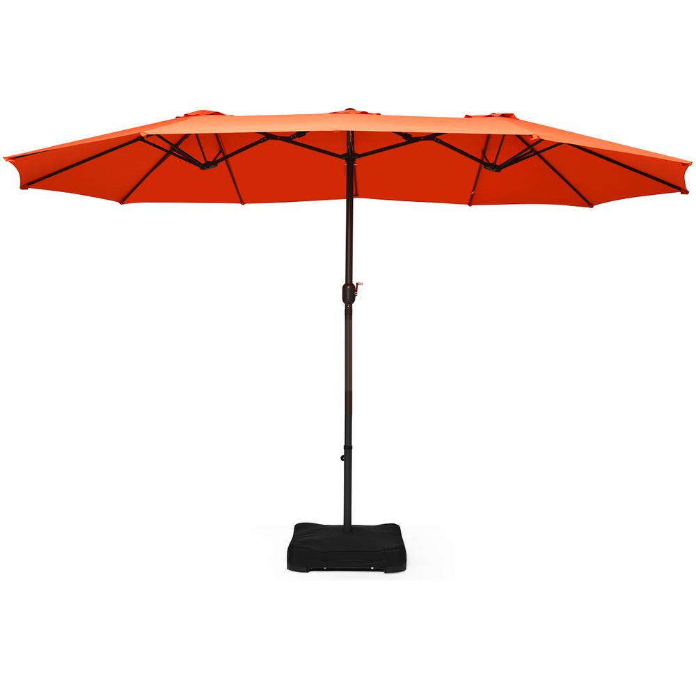 Costway 15 Ft Market Double Sided Umbrella Outdoor Patio Umbrella With Crank And Base Orange Op70097or The Home Depot