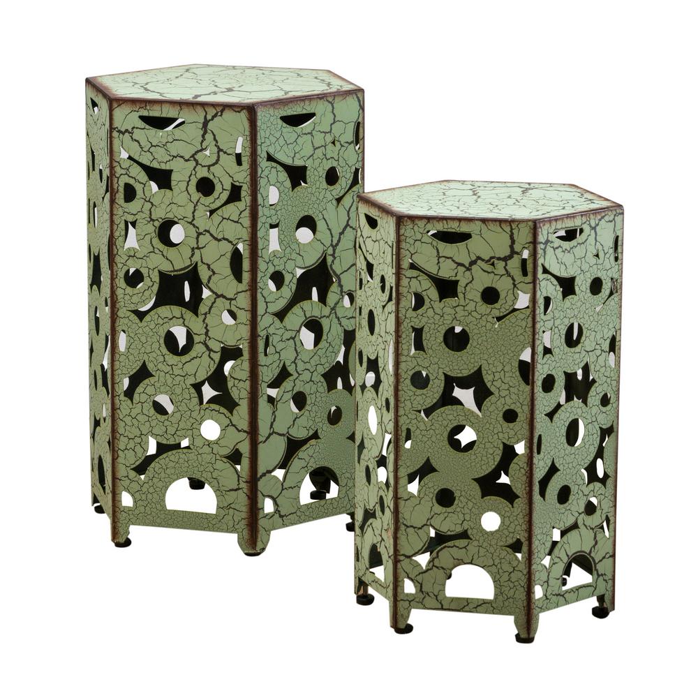 Noble House Jeffery Antique Green Hexagonal Metal Outdoor Accent Table