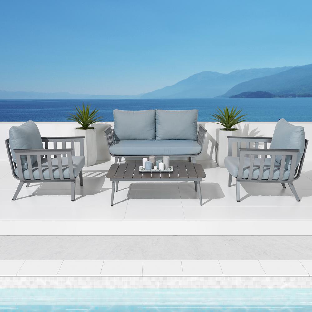 Rst Brands Vera 4 Piece Aluminum Patio Conversation Set With Sky Vera 4 Piece Aluminum Patio Conversation Set With Sky Blue Cushions