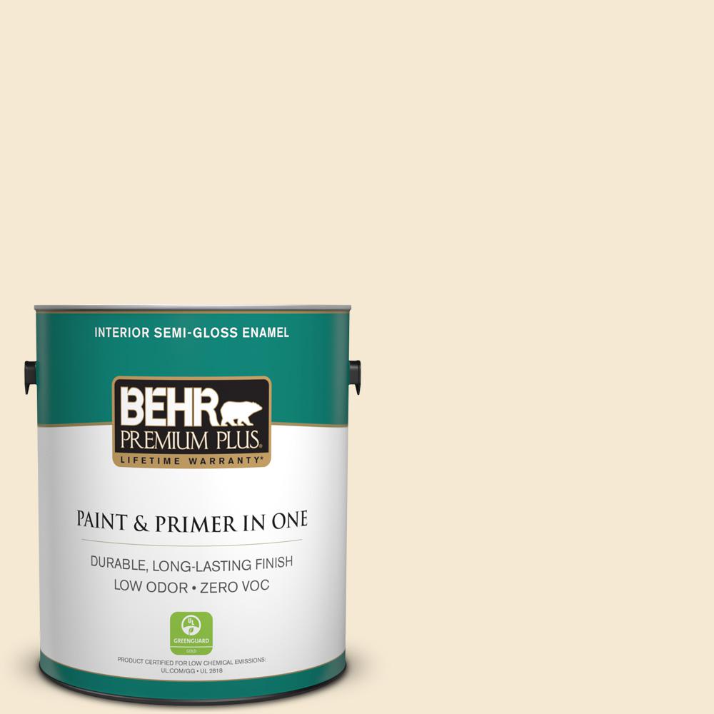 BEHR Premium Plus 1 gal. 370E2 Cream Silk SemiGloss Enamel Zero VOC Interior Paint and Primer