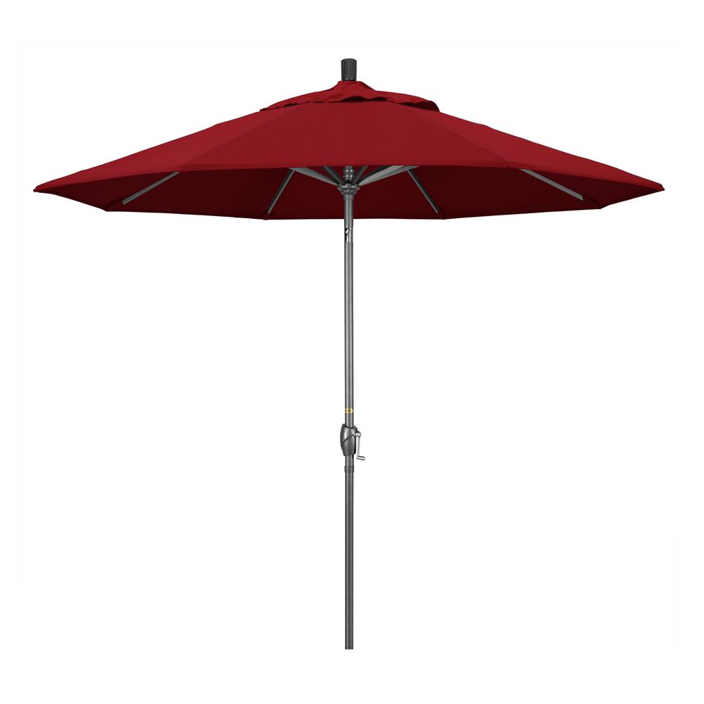 California Umbrella 9 ft. Hammertone Grey Aluminum Market Patio Umbrella with Push Button Tilt